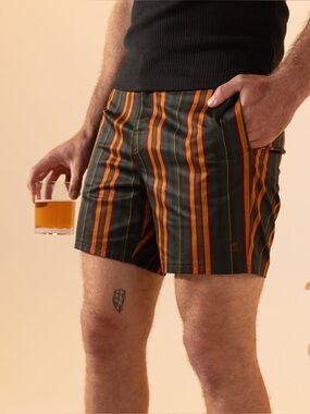 Dandy Del Mar Mallorca Swim Walk Shorts Burnt Sienna Stripe Trunk Size 36/L